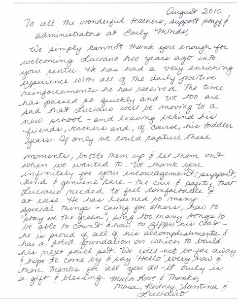 Handwritten thank you letter with heartfelt message
