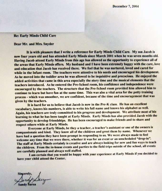 Positive childcare reference letter