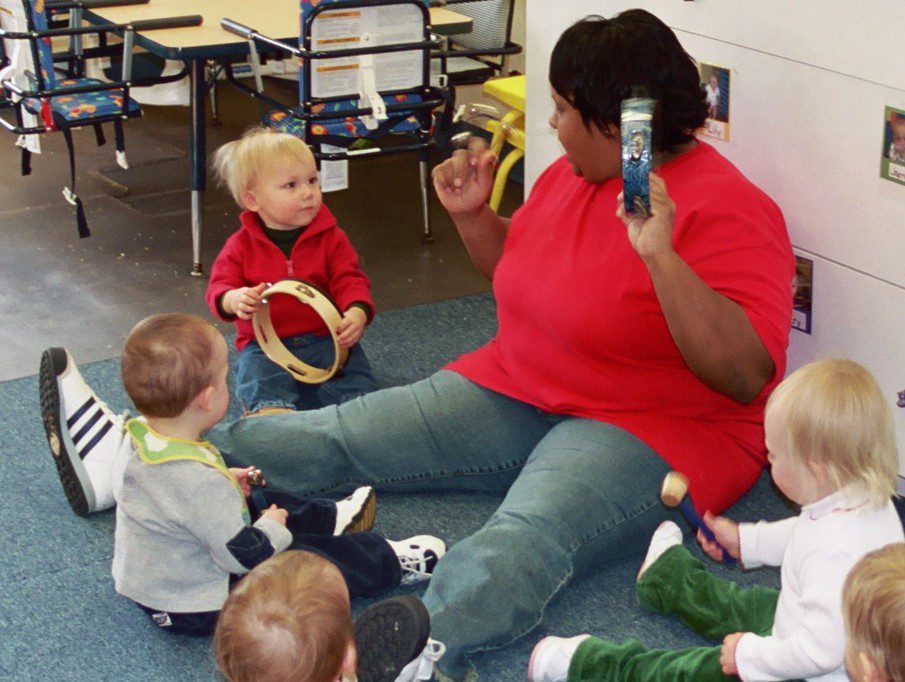 Toddlers learning music together